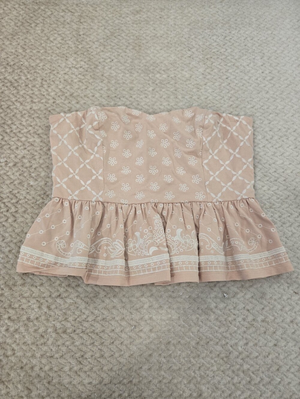 Express Strapless Peplum Tube Top Blush Pink Embroidered Boho Medium - Picture 3 of 9